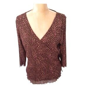 Axcess pink brown surplice top L polyester 3/4 sleeves lightweight